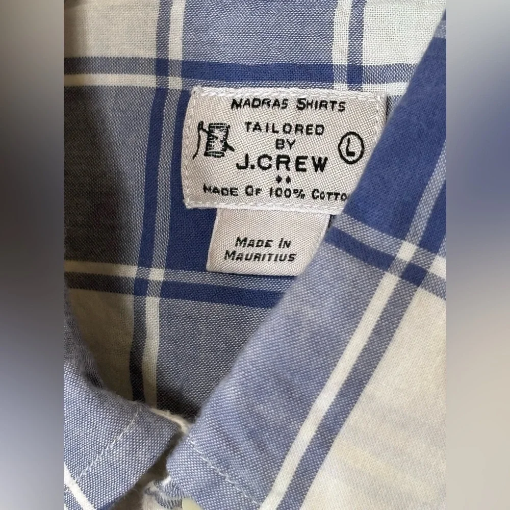 J. Crew Navy and Cream Plaid Madras Men's Shirt Sz L